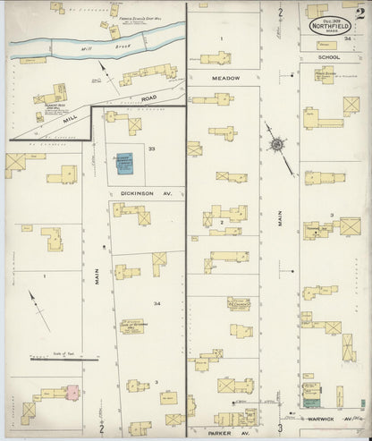 Sanborn Fire Insurance Map from Northfield, Franklin County, Massachusetts (1909), Sheet #0002 - Historic Sanborn Fire Insurance Map Print, vintage old map wall art, antique decor, genealogy gift, Massachusetts Massachusetts map