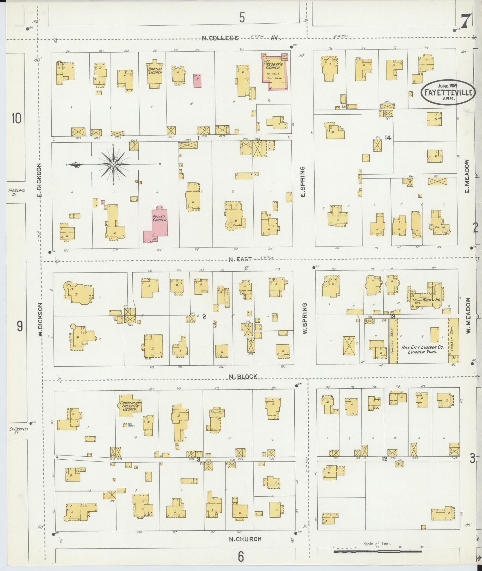 Sanborn Fire Insurance Map from Fayetteville, Washington County, Arkansas (1904), Sheet #0007 - Complete Map Set gallery image, historic Sanborn map, vintage wall art, Arkansas Arkansas