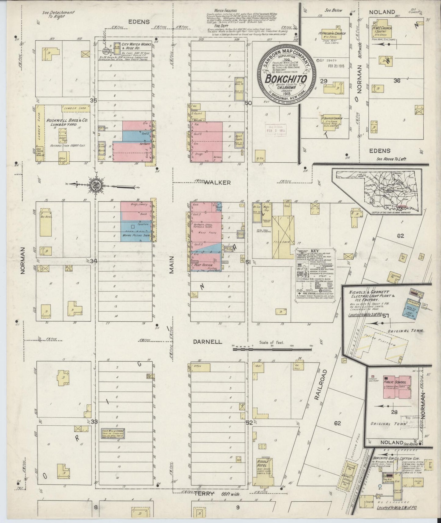 Sanborn Fire Insurance Map from Bokchito, Bryan County, Oklahoma (1915), Sheet #0001 - Historic Sanborn Fire Insurance Map Print, vintage old map wall art, antique decor, genealogy gift, Oklahoma Oklahoma map