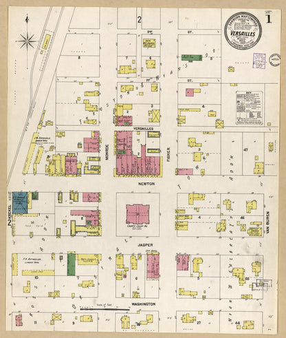 Sanborn Fire Insurance Map from Versailles, Morgan County, Missouri (1902), Sheet #0001 - Historic Sanborn Fire Insurance Map Print, vintage old map wall art, antique decor, genealogy gift, Missouri Missouri map