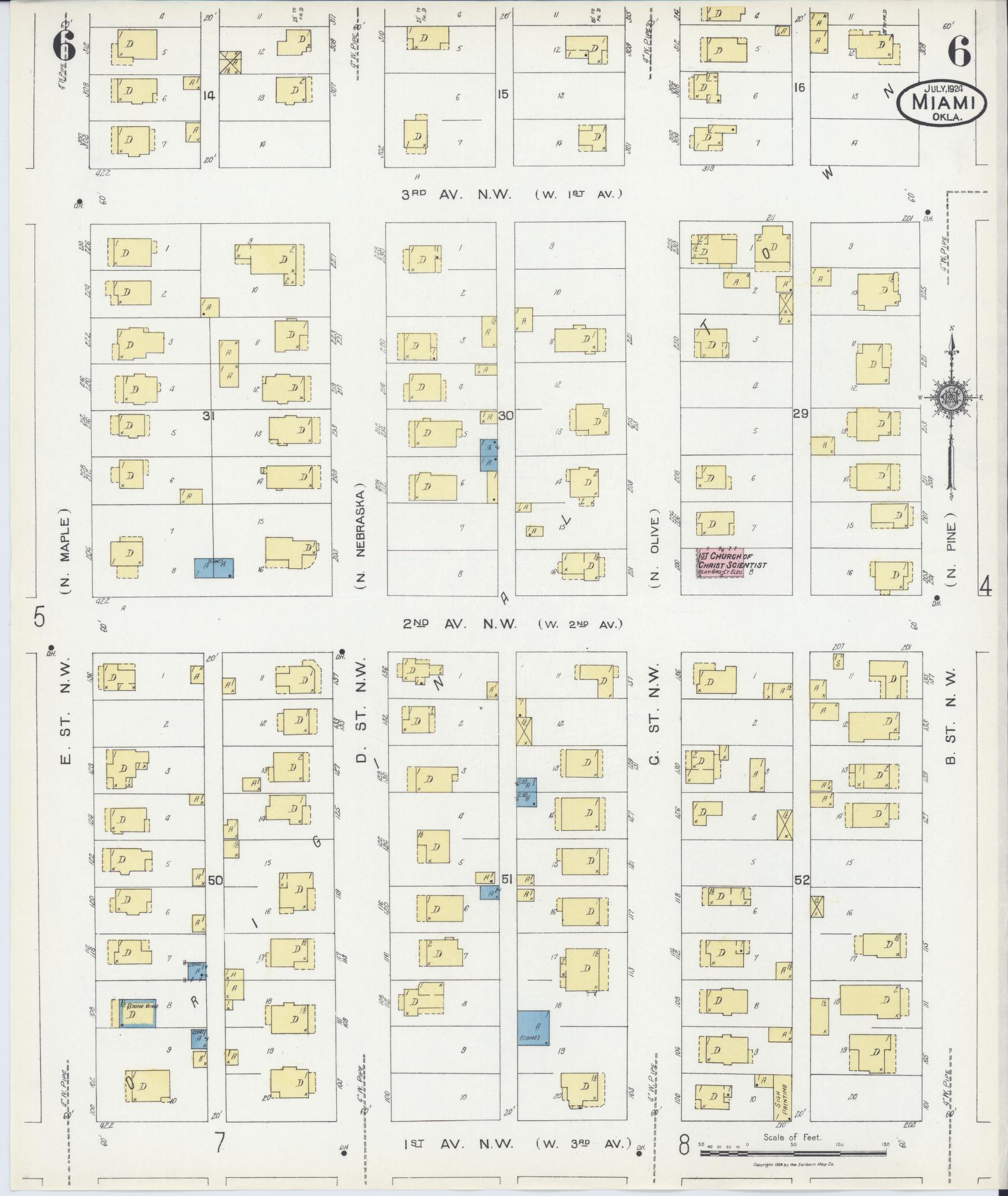 Sanborn Fire Insurance Map from Miami, Ottawa County, Oklahoma (1924), Sheet #0006 - Historic Sanborn Fire Insurance Map Print, vintage old map wall art, antique decor, genealogy gift, Oklahoma Oklahoma map