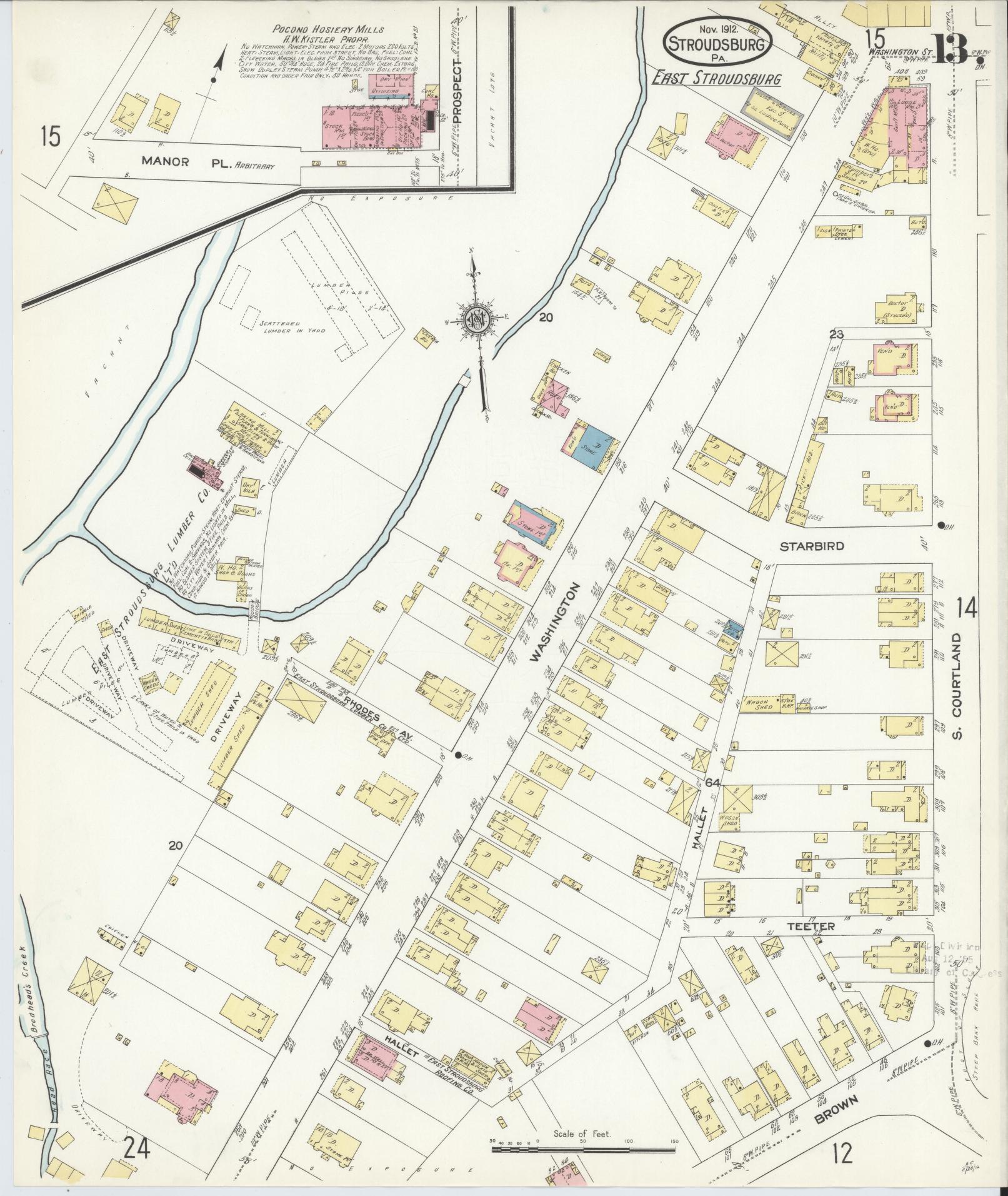 Sanborn Fire Insurance Map from Stroudsburg, Monroe County, Pennsylvania (1912), Sheet #0013 - Historic Sanborn Fire Insurance Map Print, vintage old map wall art, antique decor, genealogy gift, Pennsylvania Pennsylvania map