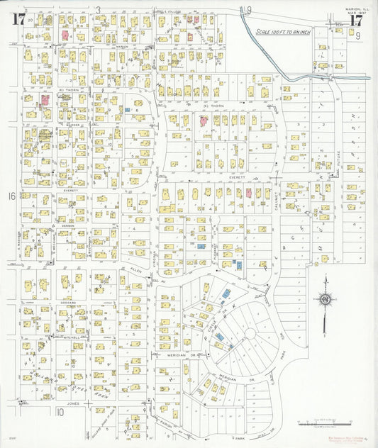 Sanborn Fire Insurance Map from Marion, Williamson County, Illinois (1937), Sheet #0017 - Historic Sanborn Fire Insurance Map Print, vintage old map wall art, antique decor, genealogy gift, Illinois Illinois map
