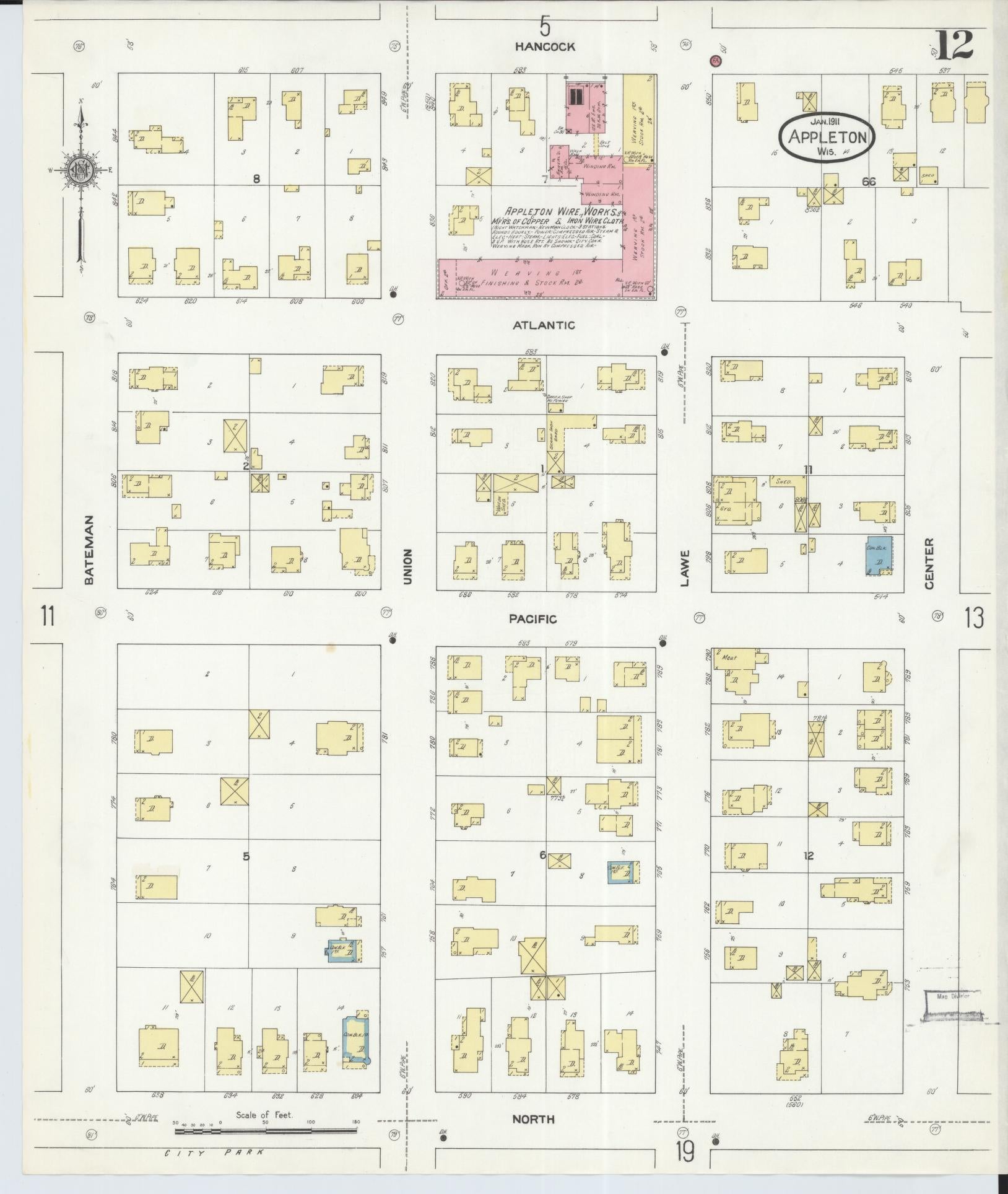 Sanborn Fire Insurance Map from Appleton, Outagamie County, Wisconsin (1911), Sheet #0012 - Complete Map Set gallery image, historic Sanborn map, vintage wall art, Wisconsin Wisconsin