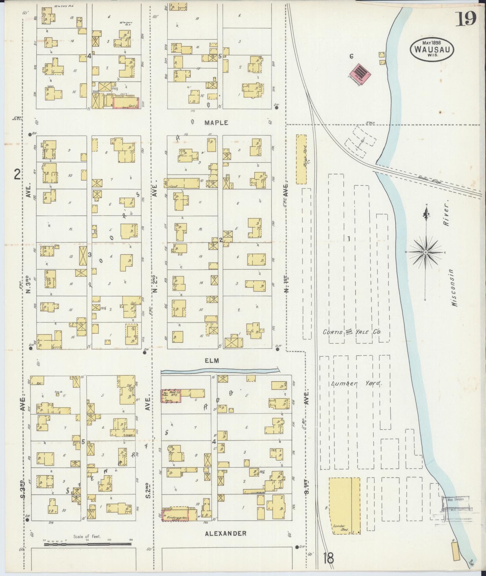 Sanborn Fire Insurance Map from Wausau, Marathon County, Wisconsin (1898), Sheet #0019 - Complete Map Set gallery image, historic Sanborn map, vintage wall art, Wisconsin Wisconsin