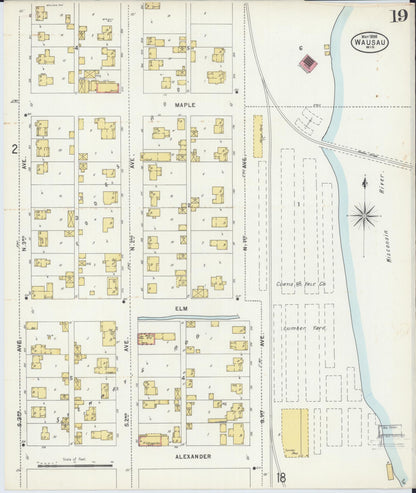Sanborn Fire Insurance Map from Wausau, Marathon County, Wisconsin (1898), Sheet #0019 - Complete Map Set gallery image, historic Sanborn map, vintage wall art, Wisconsin Wisconsin