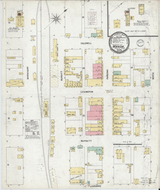 Sanborn Fire Insurance Map from Manor, Travis County, Texas (1900), Sheet #0001 - Historic Sanborn Fire Insurance Map Print, vintage old map wall art, antique decor, genealogy gift, Texas Texas map