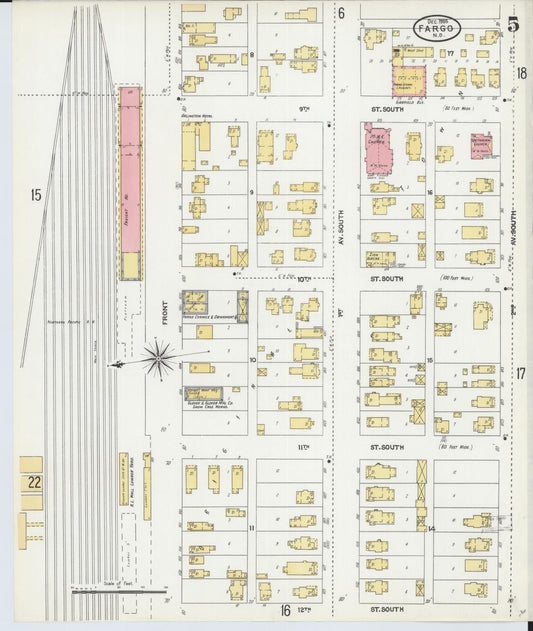 Sanborn Fire Insurance Map from Fargo, Cass County, North Dakota (1905), Sheet #0005 - Historic Sanborn Fire Insurance Map Print, vintage old map wall art, antique decor, genealogy gift, North Dakota North Dakota map