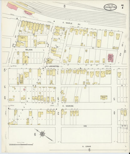 Sanborn Fire Insurance Map from Covington, Independent Cities, Virginia (1913), Sheet #0007 - Historic Sanborn Fire Insurance Map Print, vintage old map wall art, antique decor, genealogy gift, Virginia Virginia map