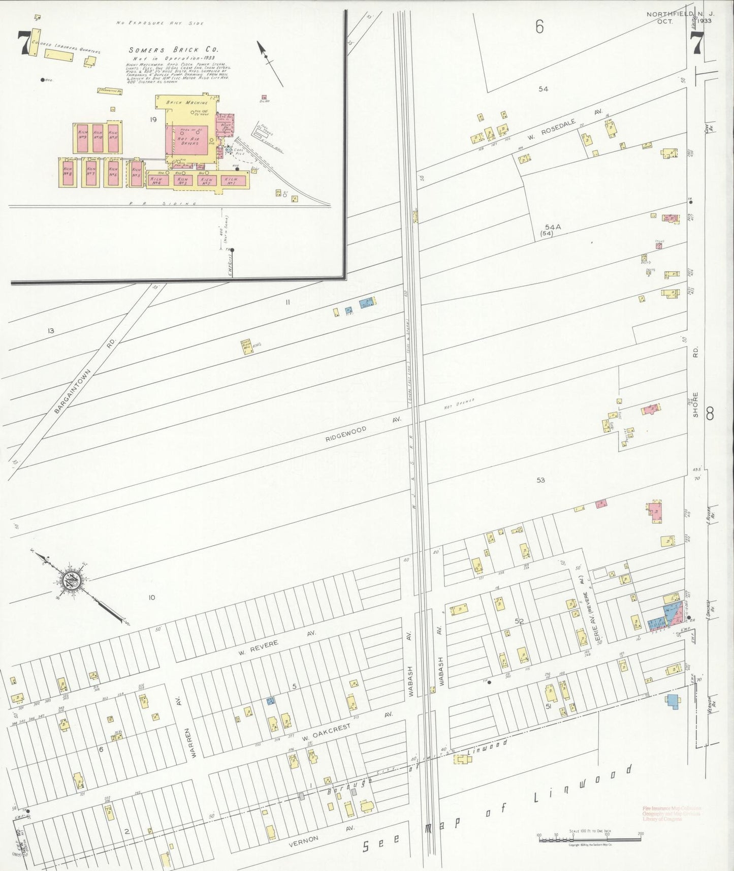 Sanborn Fire Insurance Map from Northfield, Atlantic County, New Jersey (1933), Sheet #0007 - Historic Sanborn Fire Insurance Map Print, vintage old map wall art, antique decor, genealogy gift, New Jersey New Jersey map