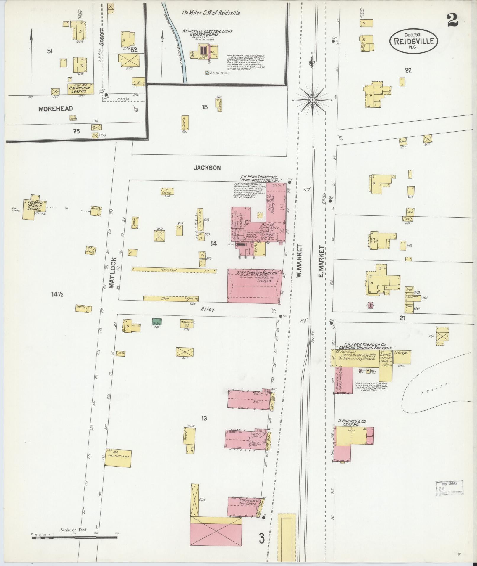 Sanborn Fire Insurance Map from Reidsville, Rockingham County, North Carolina (1901), Sheet #0002 - Complete Map Set gallery image, historic Sanborn map, vintage wall art, North Carolina North Carolina