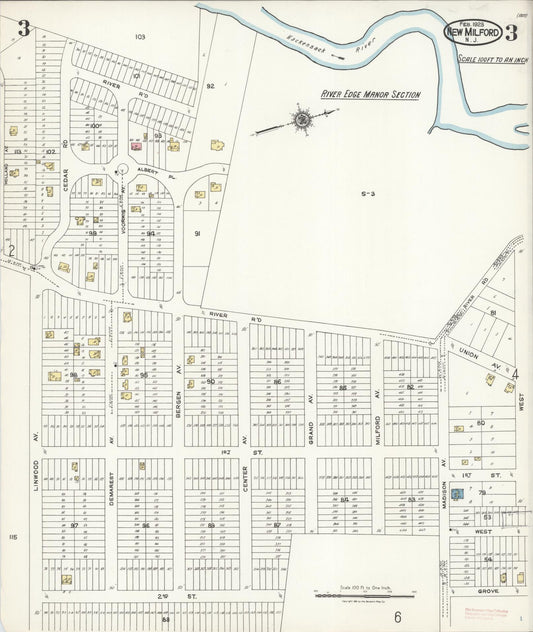 Sanborn Fire Insurance Map from New Milford, Bergen County, New Jersey (1923), Sheet #0003 - Historic Sanborn Fire Insurance Map Print, vintage old map wall art, antique decor, genealogy gift, New Jersey New Jersey map