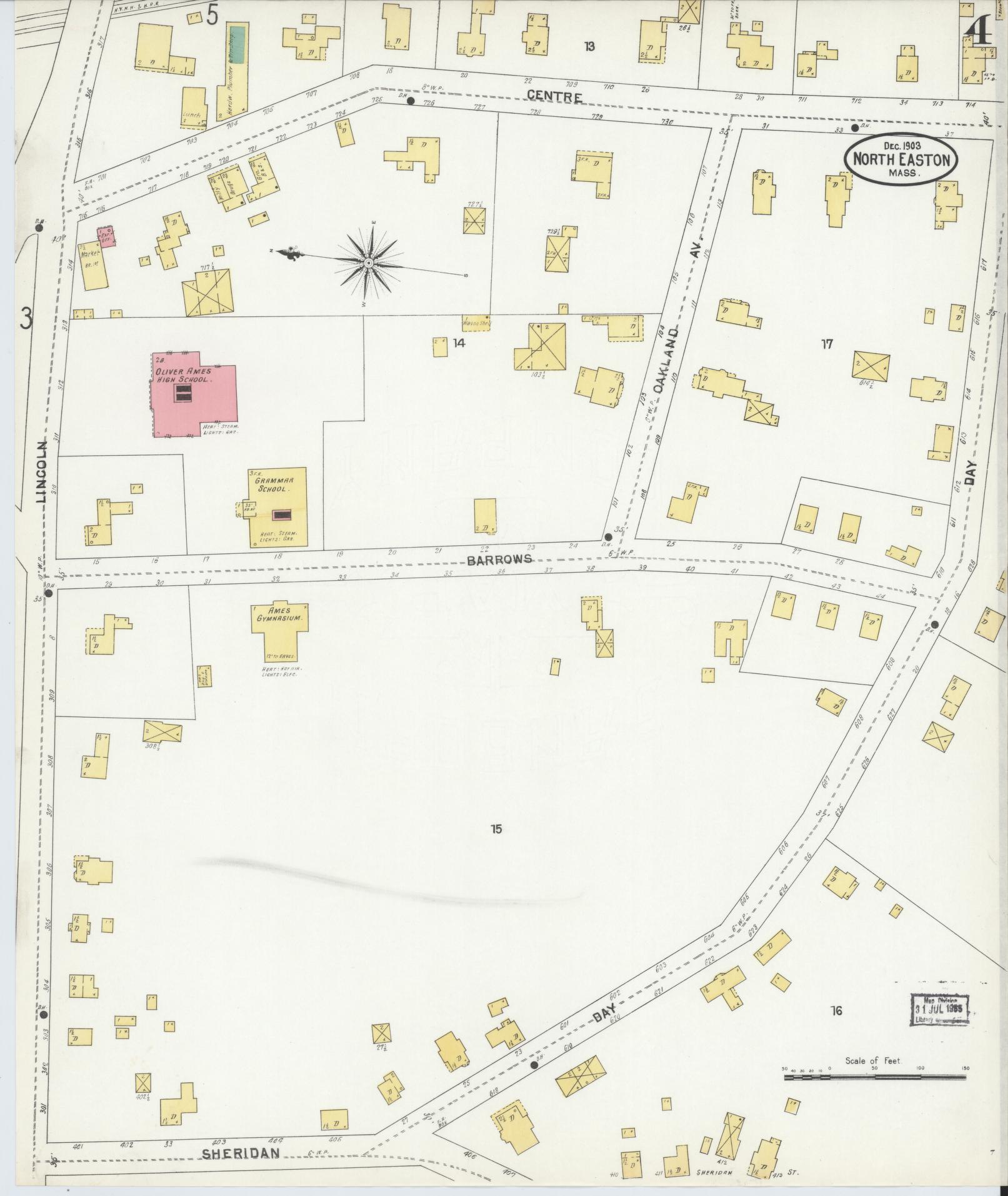 Sanborn Fire Insurance Map from North Easton, Bristol County, Massachusetts (1903), Sheet #0004 - Historic Sanborn Fire Insurance Map Print, vintage old map wall art, antique decor, genealogy gift, Massachusetts Massachusetts map