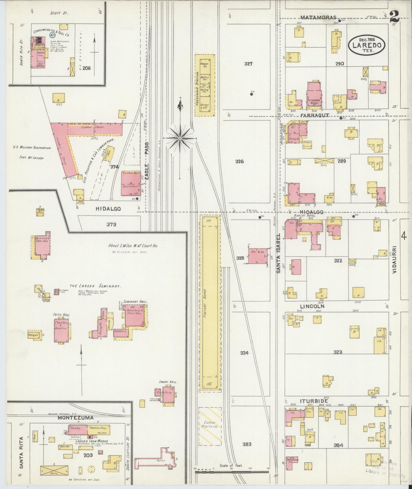 Sanborn Fire Insurance Map from Laredo, Webb County, Texas (1905), Sheet #0002 - Historic Sanborn Fire Insurance Map Print, vintage old map wall art, antique decor, genealogy gift, Texas Texas map