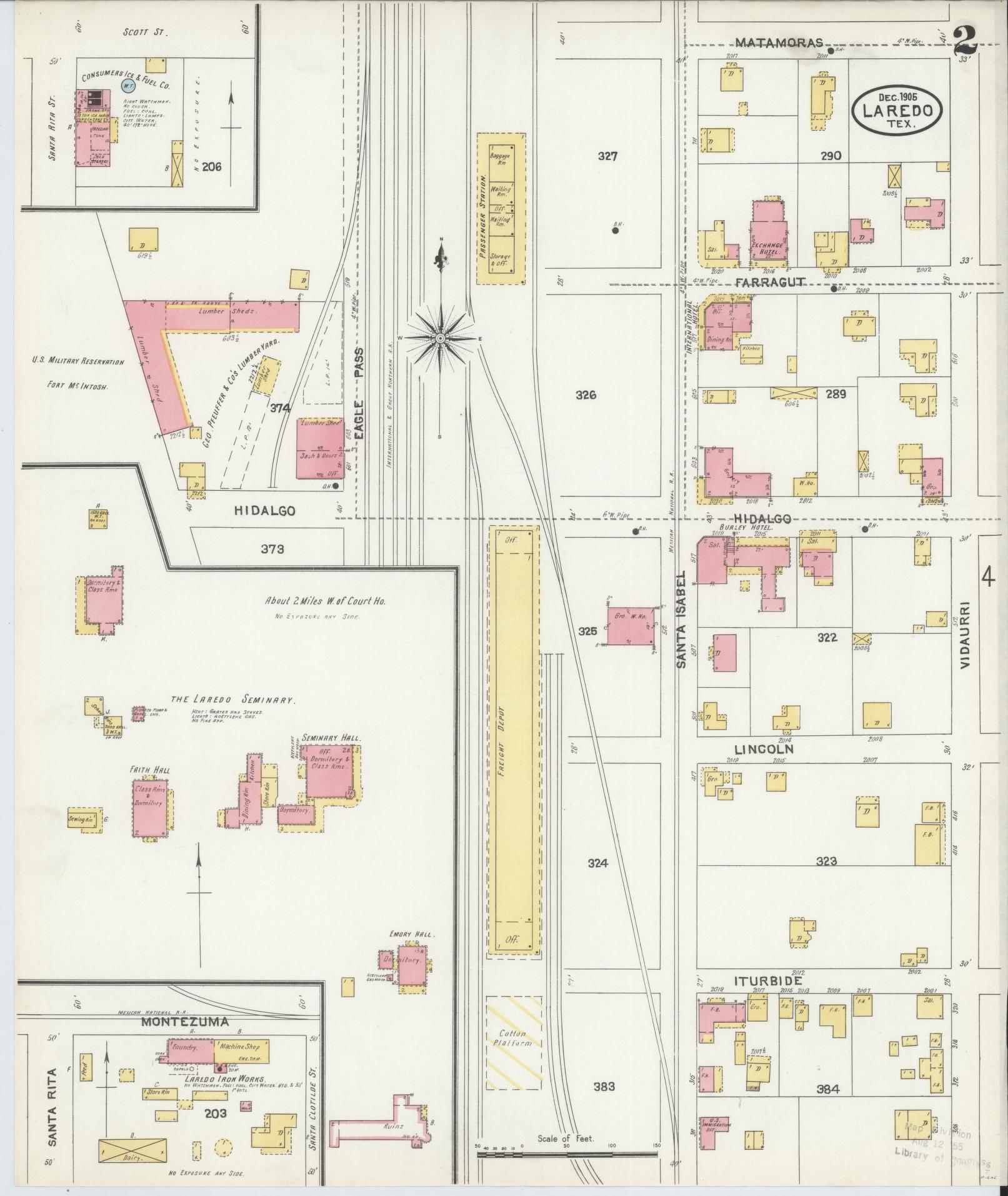 Sanborn Fire Insurance Map from Laredo, Webb County, Texas (1905), Sheet #0002 - Historic Sanborn Fire Insurance Map Print, vintage old map wall art, antique decor, genealogy gift, Texas Texas map