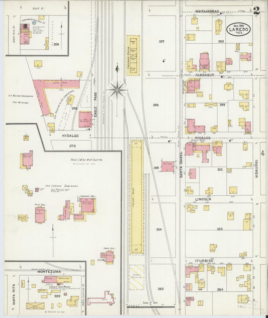 Sanborn Fire Insurance Map from Laredo, Webb County, Texas (1905), Sheet #0002 - Historic Sanborn Fire Insurance Map Print, vintage old map wall art, antique decor, genealogy gift, Texas Texas map