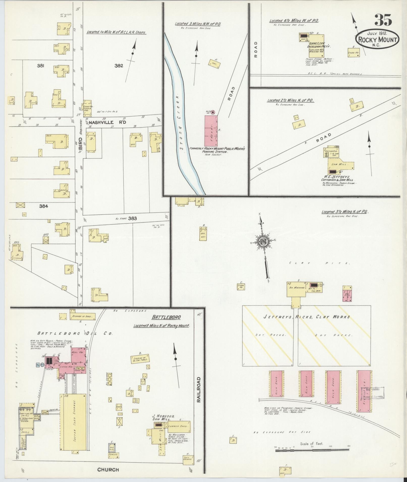 Sanborn Fire Insurance Map from Rocky Mount, Edgecombe And Nash Counties, North Carolina (1912), Sheet #0035 - Historic Sanborn Fire Insurance Map Print, vintage old map wall art, antique decor, genealogy gift, North Carolina North Carolina map
