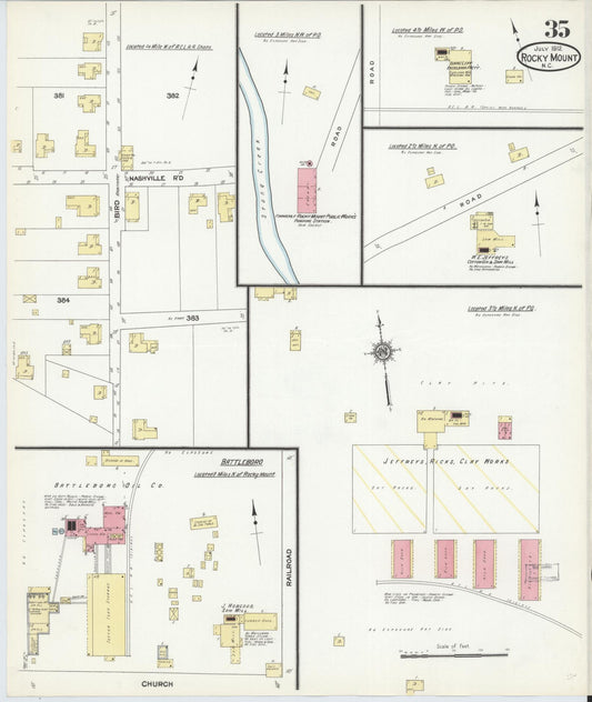 Sanborn Fire Insurance Map from Rocky Mount, Edgecombe And Nash Counties, North Carolina (1912), Sheet #0035 - Historic Sanborn Fire Insurance Map Print, vintage old map wall art, antique decor, genealogy gift, North Carolina North Carolina map