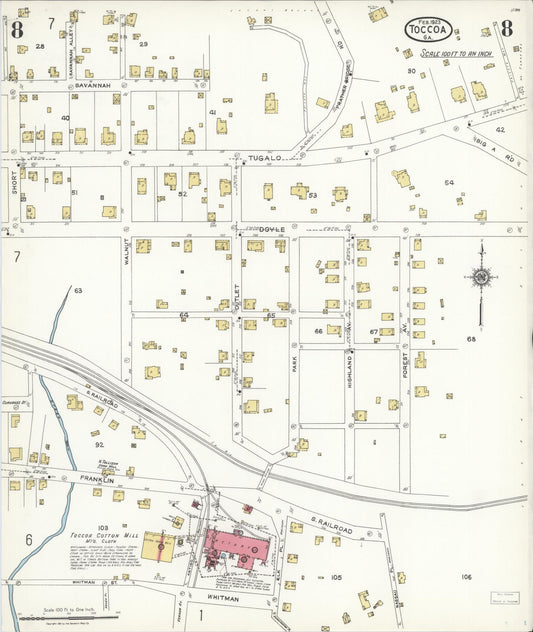 Sanborn Fire Insurance Map from Toccoa, Stephens County, Georgia (1923), Sheet #0008 - Historic Sanborn Fire Insurance Map Print, vintage old map wall art, antique decor, genealogy gift, Georgia Georgia map