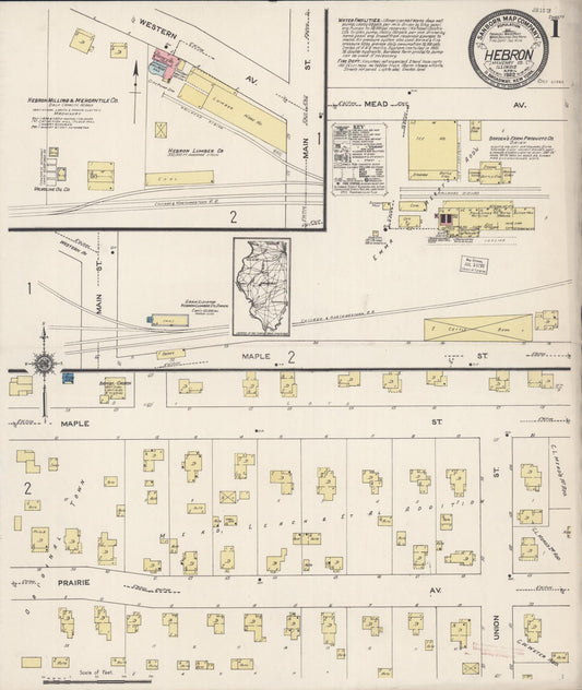 Sanborn Fire Insurance Map from Hebron, McHenry County, Illinois (1922), Sheet #0001 - Historic Sanborn Fire Insurance Map Print, vintage old map wall art, antique decor, genealogy gift, Illinois Illinois map