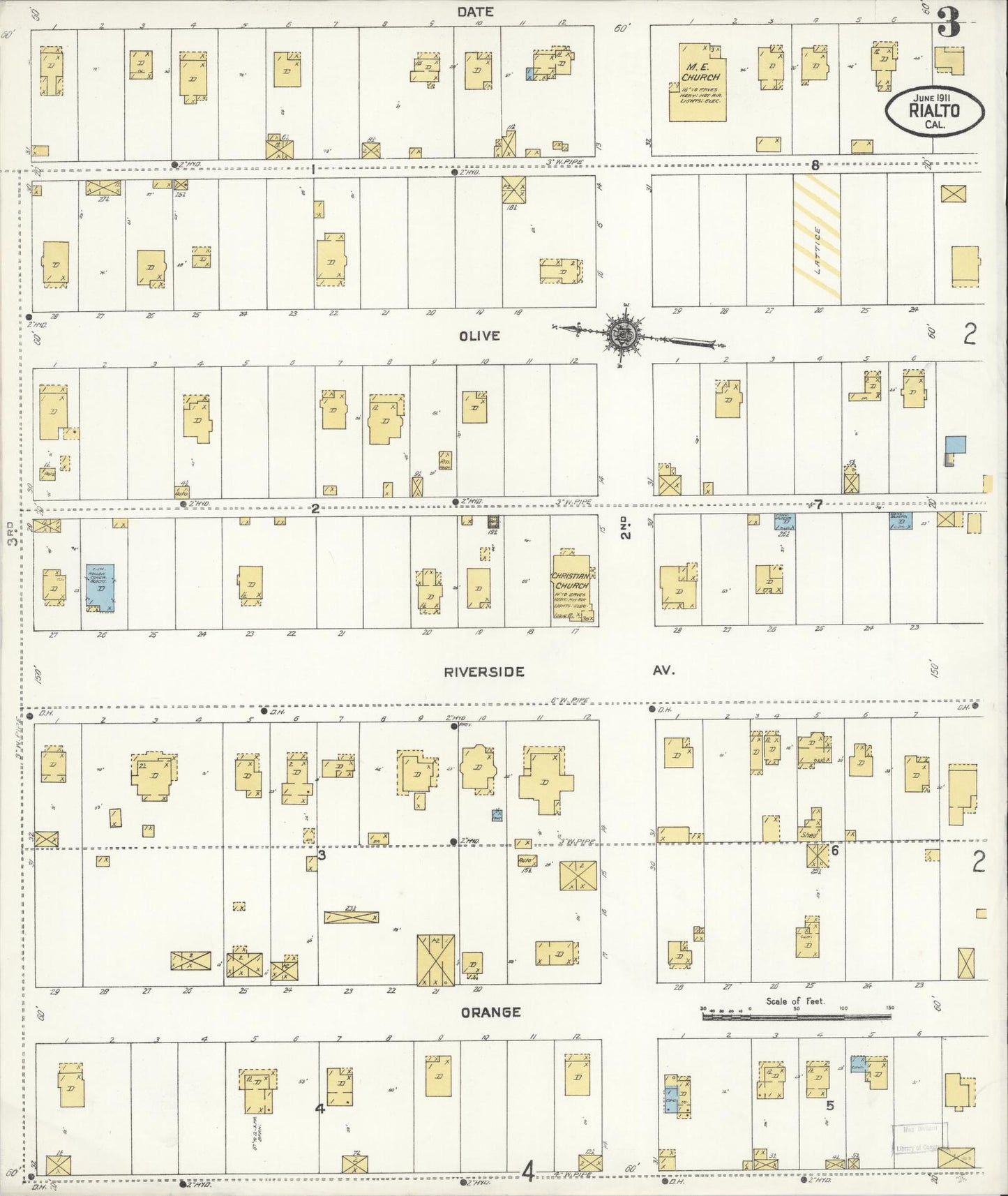 Sanborn Fire Insurance Map from Rialto, San Bernardino County, California (1911), Sheet #0003 - Complete Map Set gallery image, historic Sanborn map, vintage wall art, California California