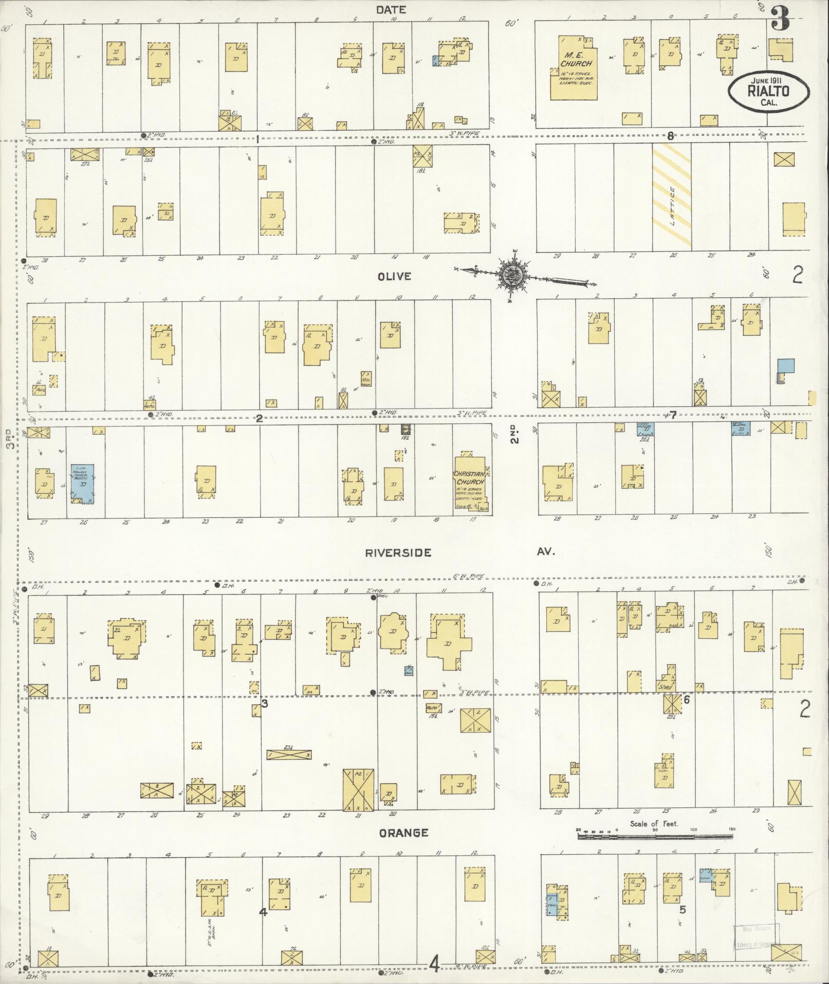 Sanborn Fire Insurance Map from Rialto, San Bernardino County, California (1911), Sheet #0003 - Complete Map Set gallery image, historic Sanborn map, vintage wall art, California California