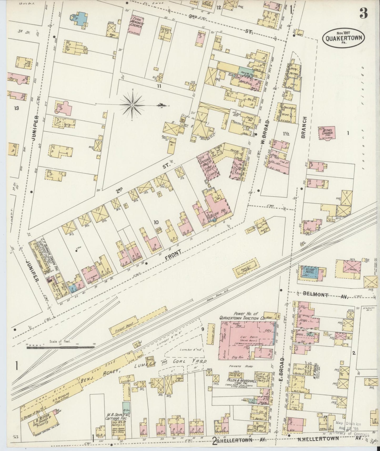 Sanborn Fire Insurance Map from Quakertown, Bucks County, Pennsylvania (1897), Sheet #0003 - Complete Map Set gallery image, historic Sanborn map, vintage wall art, Pennsylvania Pennsylvania