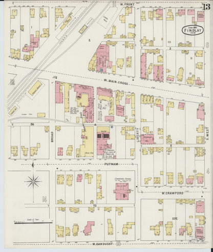 Sanborn Fire Insurance Map from Findlay, Hancock County, Ohio (1895), Sheet #0013 - Historic Sanborn Fire Insurance Map Print, vintage old map wall art, antique decor, genealogy gift, Ohio Ohio map