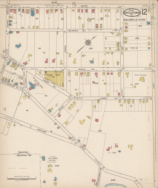 Sanborn Fire Insurance Map from Doylestown, Bucks County, Pennsylvania (1922), Sheet #0012 - Historic Sanborn Fire Insurance Map Print, vintage old map wall art, antique decor, genealogy gift, Pennsylvania Pennsylvania map