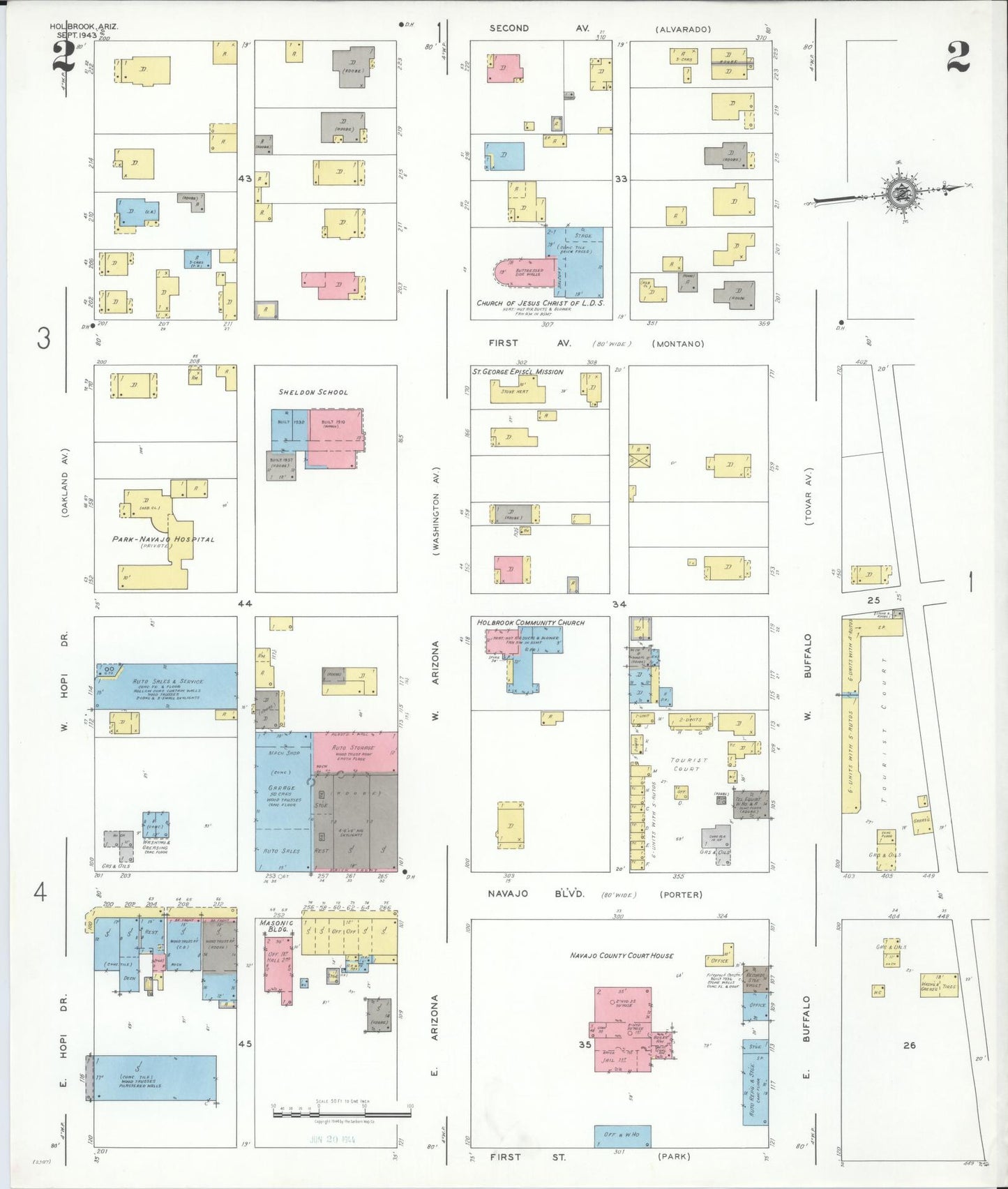 Sanborn Fire Insurance Map from Holbrook, Navajo County, Arizona (1943), Sheet #0002 - Complete Map Set gallery image, historic Sanborn map, vintage wall art, Arizona Arizona
