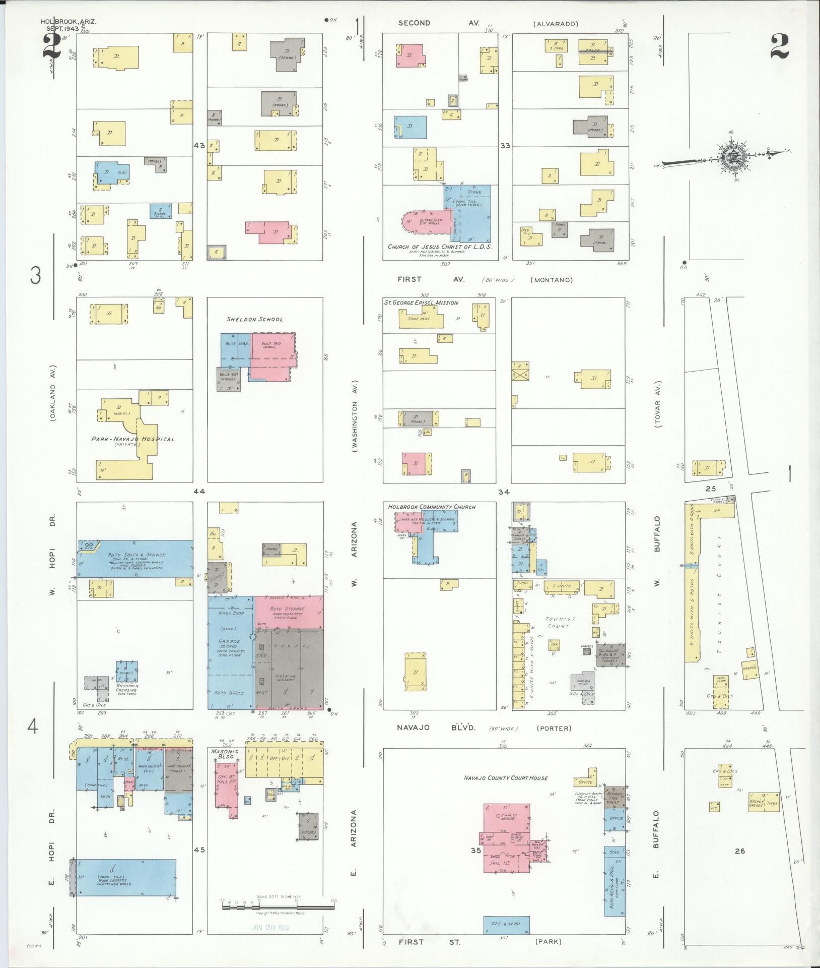Sanborn Fire Insurance Map from Holbrook, Navajo County, Arizona (1943), Sheet #0002 - Complete Map Set gallery image, historic Sanborn map, vintage wall art, Arizona Arizona