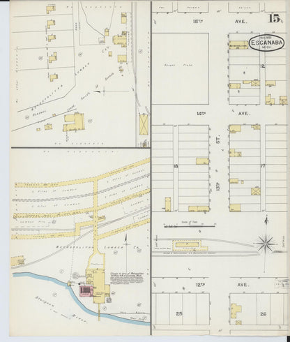 Sanborn Fire Insurance Map from Escanaba, Delta County, Michigan (1893), Sheet #0015 - Complete Map Set gallery image, historic Sanborn map, vintage wall art, Michigan Michigan