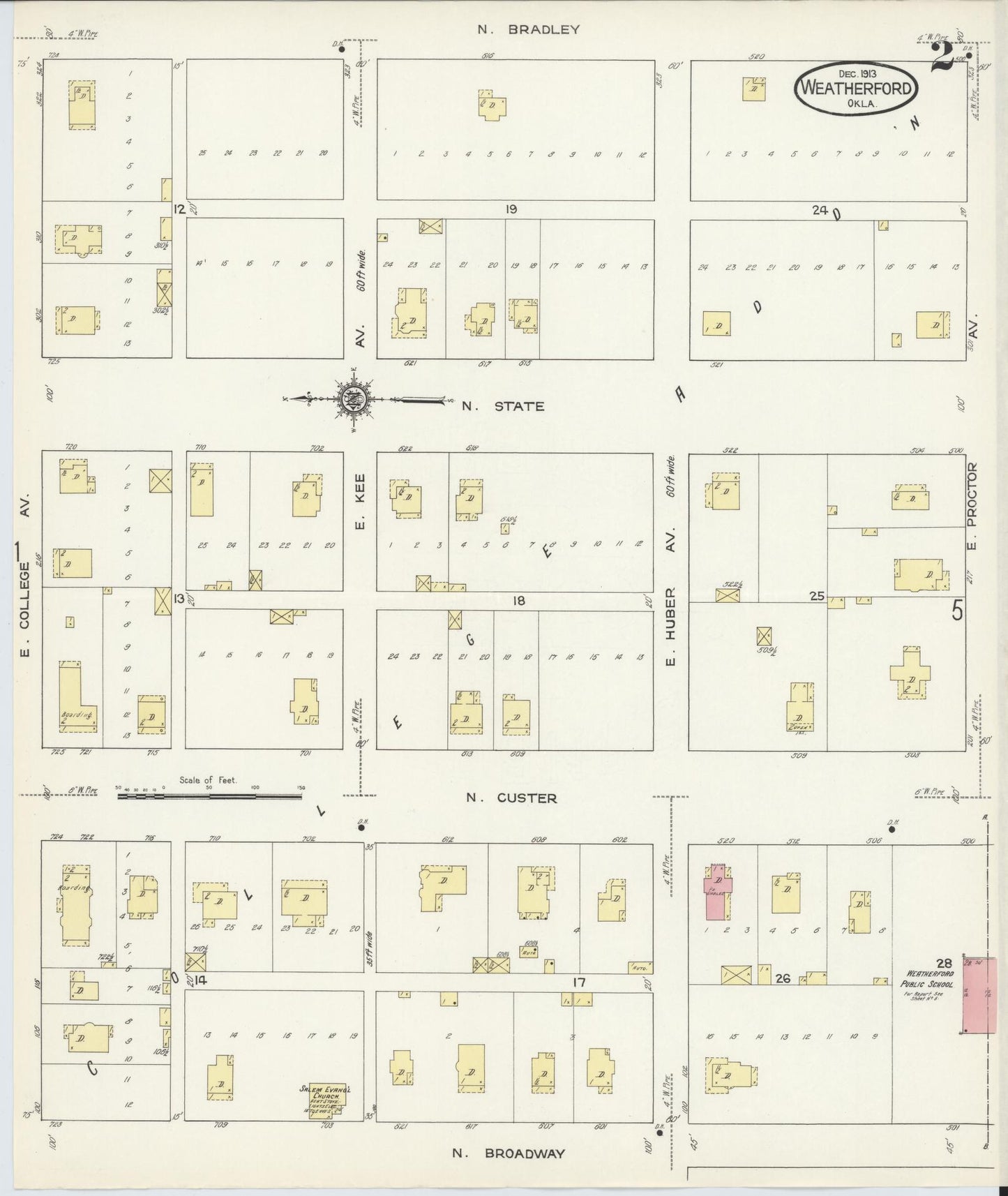 Sanborn Fire Insurance Map from Weatherford, Custer County, Oklahoma (1913), Sheet #0002 - Complete Map Set gallery image, historic Sanborn map, vintage wall art, Oklahoma Oklahoma