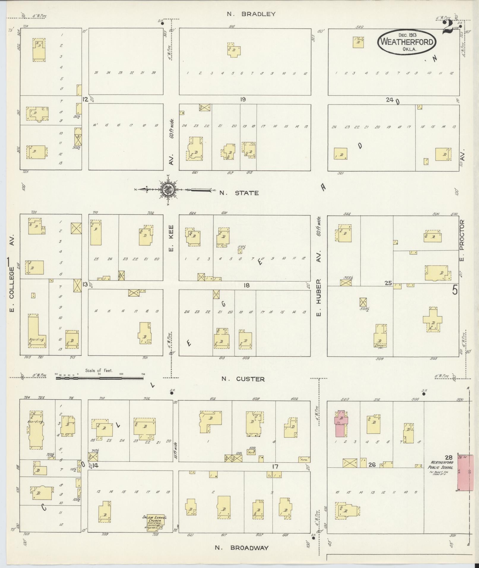 Sanborn Fire Insurance Map from Weatherford, Custer County, Oklahoma (1913), Sheet #0002 - Complete Map Set gallery image, historic Sanborn map, vintage wall art, Oklahoma Oklahoma
