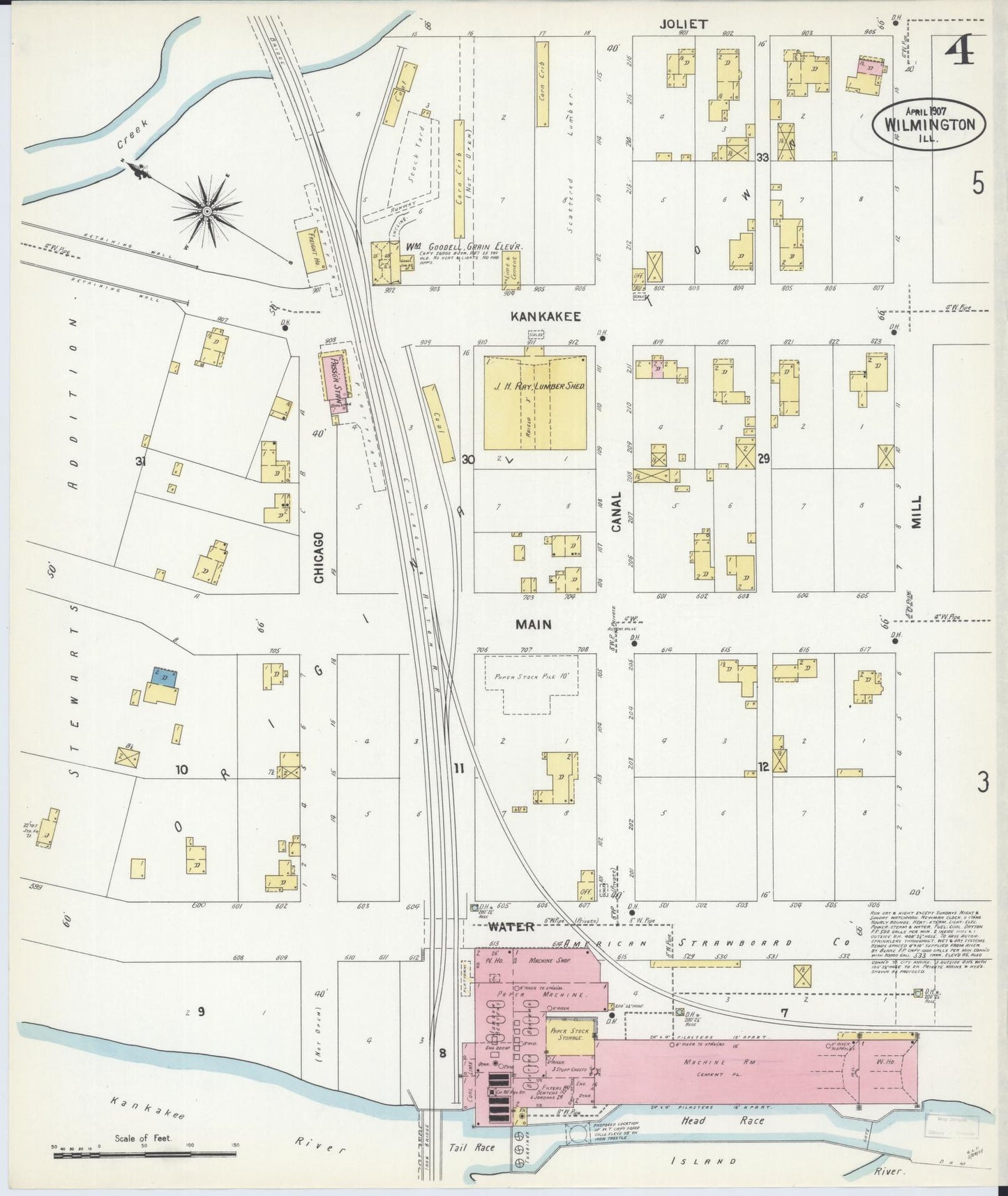 Sanborn Fire Insurance Map from Wilmington, Will County, Illinois (1907), Sheet #0004 - Complete Map Set gallery image, historic Sanborn map, vintage wall art, Illinois Illinois