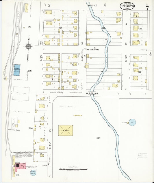Sanborn Fire Insurance Map from Herington, Dickinson County, Kansas (1918), Sheet #0007 - Historic Sanborn Fire Insurance Map Print, vintage old map wall art, antique decor, genealogy gift, Kansas Kansas map