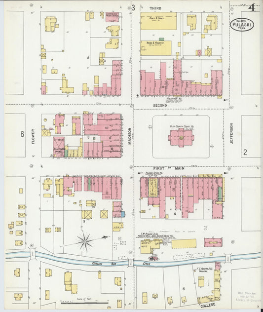 Sanborn Fire Insurance Map from Pulaski, Giles County, Tennessee (1899), Sheet #0004 - Historic Sanborn Fire Insurance Map Print, vintage old map wall art, antique decor, genealogy gift, Tennessee Tennessee map