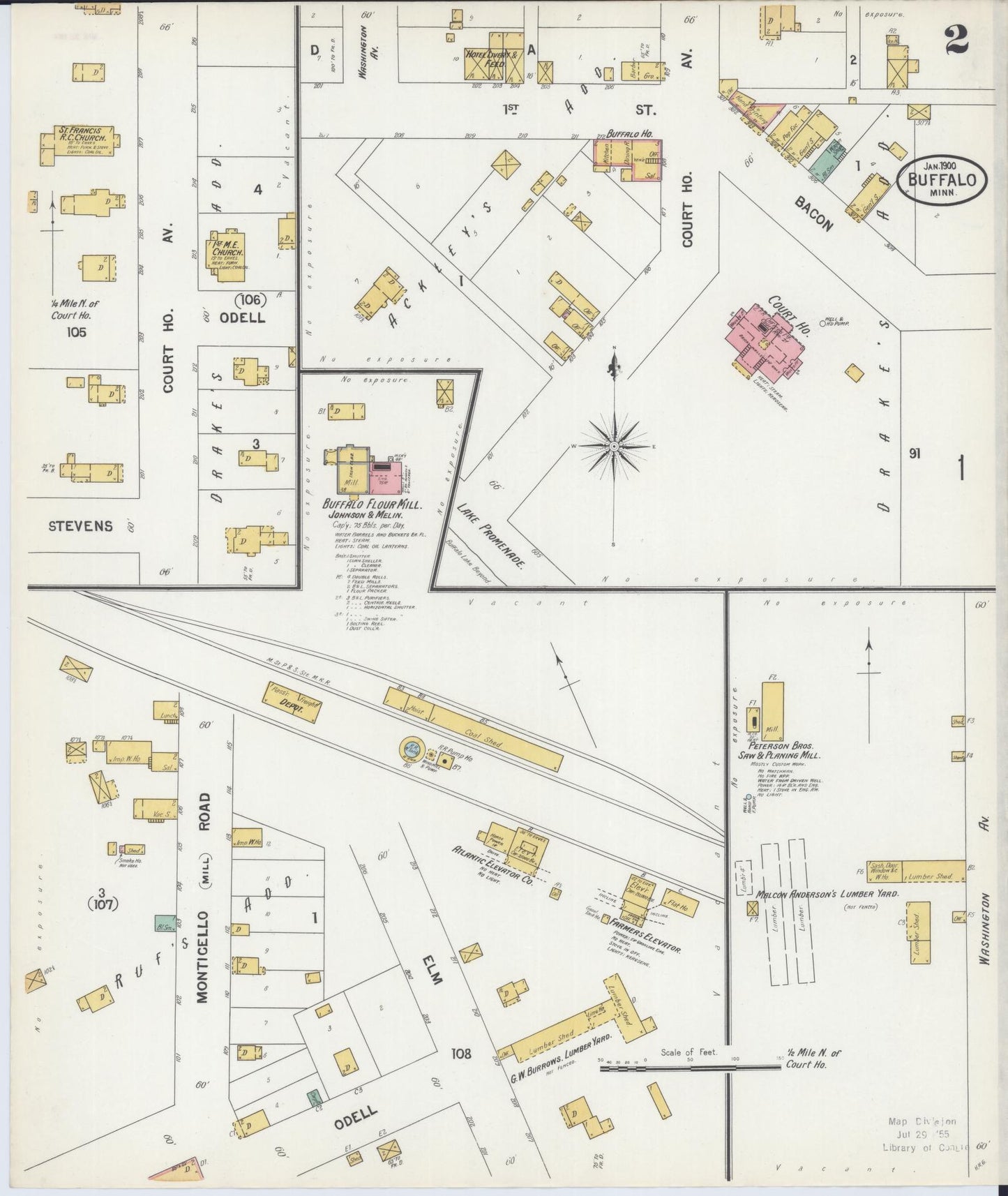 Sanborn Fire Insurance Map from Buffalo, Wright County, Minnesota (1900), Sheet #0002 - Historic Sanborn Fire Insurance Map Print, vintage old map wall art, antique decor, genealogy gift, Minnesota Minnesota map