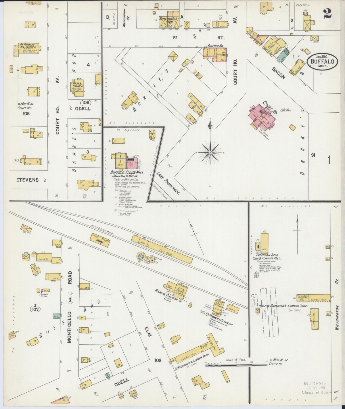 Sanborn Fire Insurance Map from Buffalo, Wright County, Minnesota (1900), Sheet #0002 - Historic Sanborn Fire Insurance Map Print, vintage old map wall art, antique decor, genealogy gift, Minnesota Minnesota map