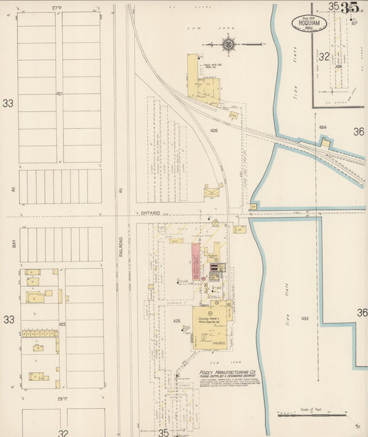 Sanborn Fire Insurance Map from Hoquiam, Grays Harbor County, Washington (1916), Sheet #0035 - Historic Sanborn Fire Insurance Map Print, vintage old map wall art, antique decor, genealogy gift, Washington Washington map