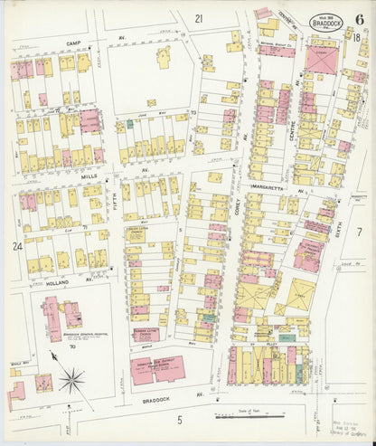 Sanborn Fire Insurance Map from Braddock, Allegheny County, Pennsylvania (1908), Sheet #0006 - Complete Map Set gallery image, historic Sanborn map, vintage wall art, Pennsylvania Pennsylvania