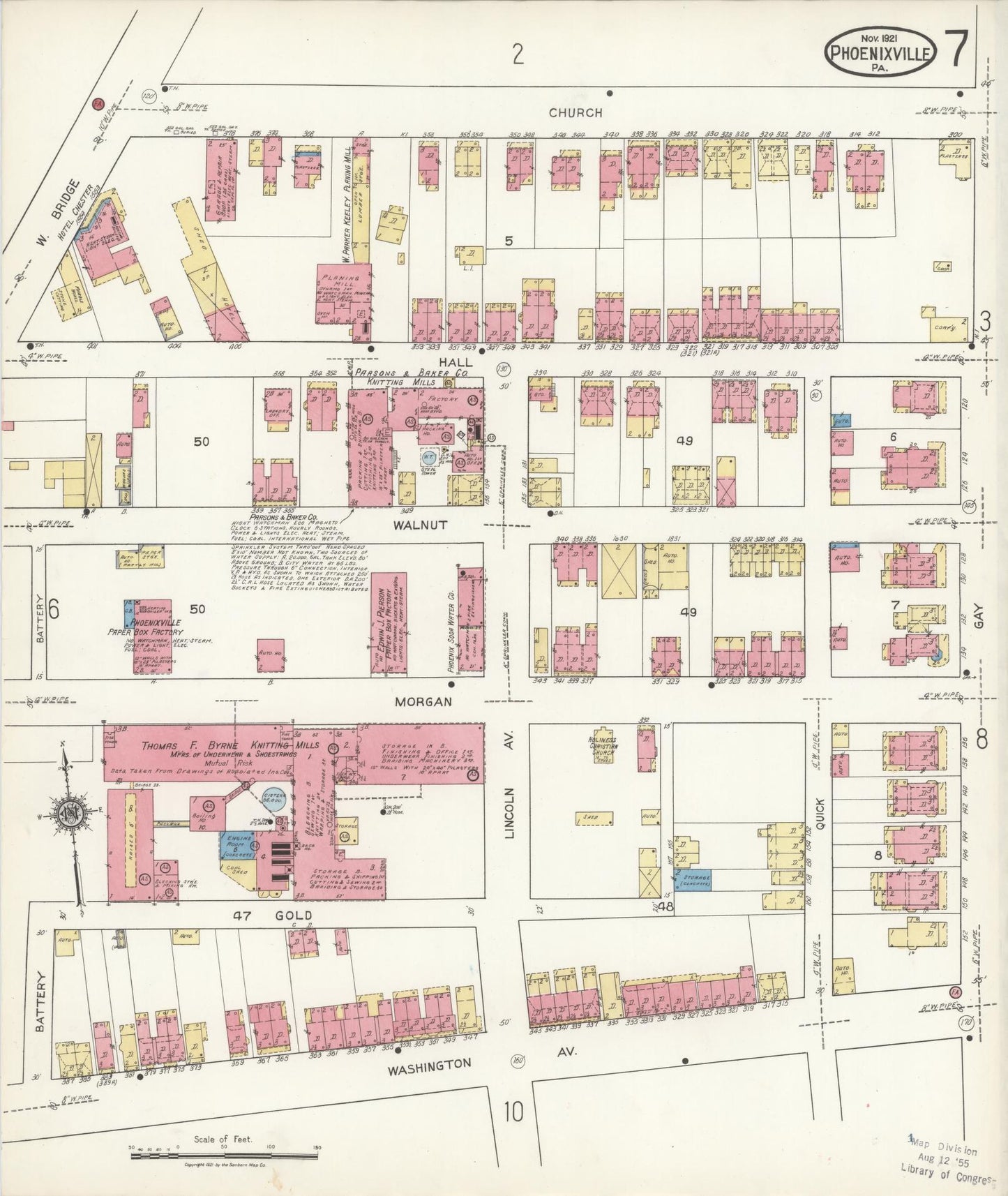 Sanborn Fire Insurance Map from Phoenixville, Chester County, Pennsylvania (1921), Sheet #0007 - Complete Map Set gallery image, historic Sanborn map, vintage wall art, Pennsylvania Pennsylvania