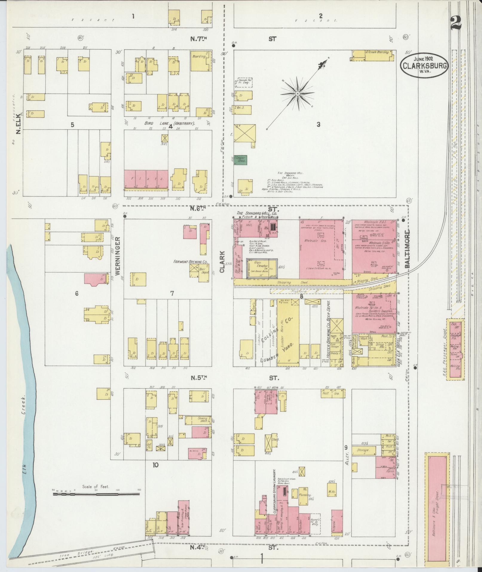 Sanborn Fire Insurance Map from Clarksburg, Harrison County, West Virginia (1902), Sheet #0002 - Historic Sanborn Fire Insurance Map Print, vintage old map wall art, antique decor, genealogy gift, West Virginia West Virginia map