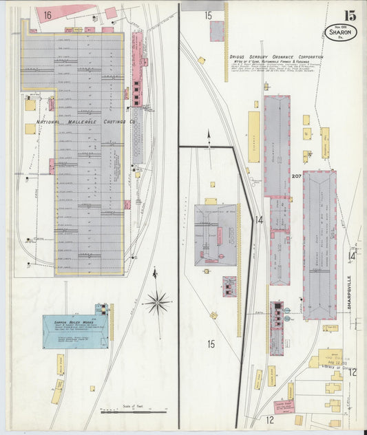 Sanborn Fire Insurance Map from Sharon, Mercer County, Pennsylvania (1908), Sheet #0015 - Historic Sanborn Fire Insurance Map Print, vintage old map wall art, antique decor, genealogy gift, Pennsylvania Pennsylvania map