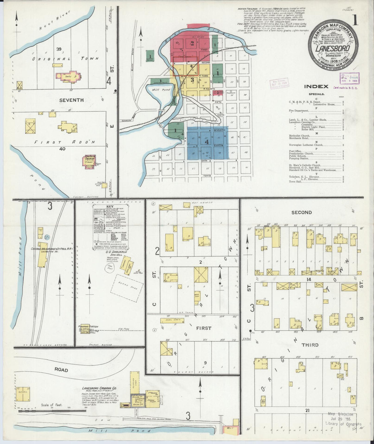 Sanborn Fire Insurance Map from Lanesboro, Fillmore County, Minnesota (1909), Sheet #0001 - Complete Map Set gallery image, historic Sanborn map, vintage wall art, Minnesota Minnesota