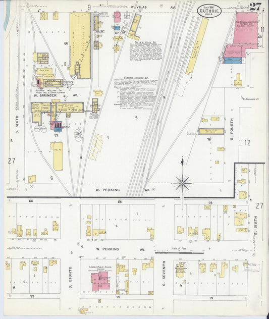 Sanborn Fire Insurance Map from Guthrie, Logan County, Oklahoma (1908), Sheet #0027 - Historic Sanborn Fire Insurance Map Print, vintage old map wall art, antique decor, genealogy gift, Oklahoma Oklahoma map