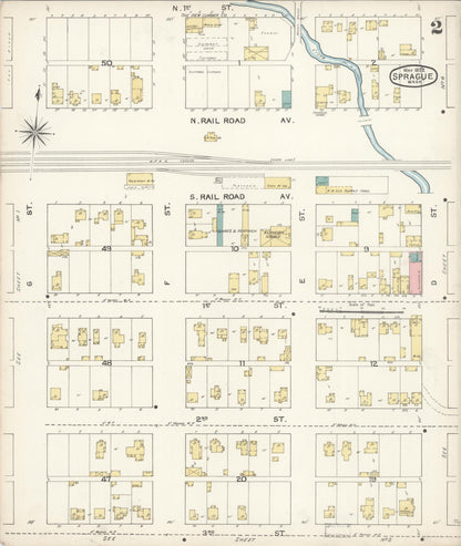 Sanborn Fire Insurance Map from Sprague, Lincoln County, Washington (1892), Sheet #0002 - Complete Map Set gallery image, historic Sanborn map, vintage wall art, Washington Washington