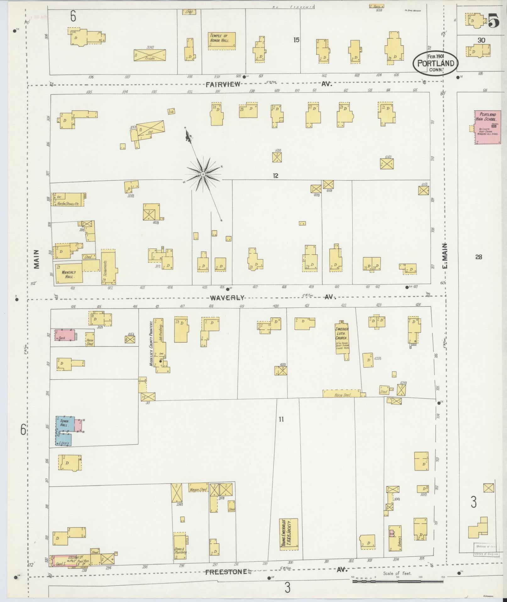 Sanborn Fire Insurance Map from Portland, Middlesex County, Connecticut (1901), Sheet #0005 - Historic Sanborn Fire Insurance Map Print, vintage old map wall art, antique decor, genealogy gift, Connecticut Connecticut map