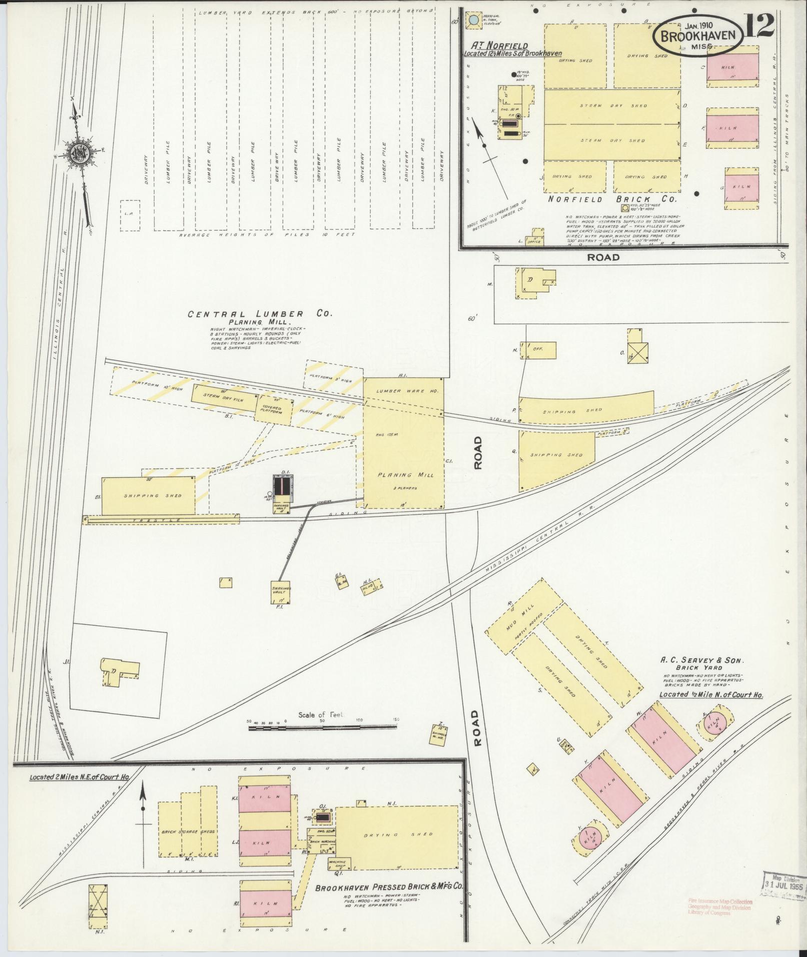 Sanborn Fire Insurance Map from Brookhaven, Lincoln County, Mississippi (1910), Sheet #0012 - Complete Map Set gallery image, historic Sanborn map, vintage wall art, Mississippi Mississippi