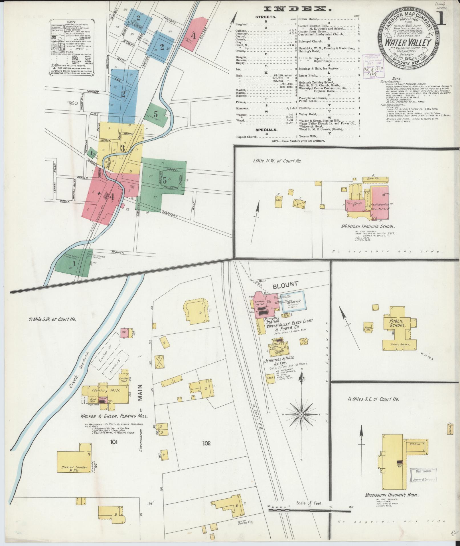 Sanborn Fire Insurance Map from Water Valley, Yalobusha County, Mississippi (1903), Sheet #0001 - Historic Sanborn Fire Insurance Map Print, vintage old map wall art, antique decor, genealogy gift, Mississippi Mississippi map